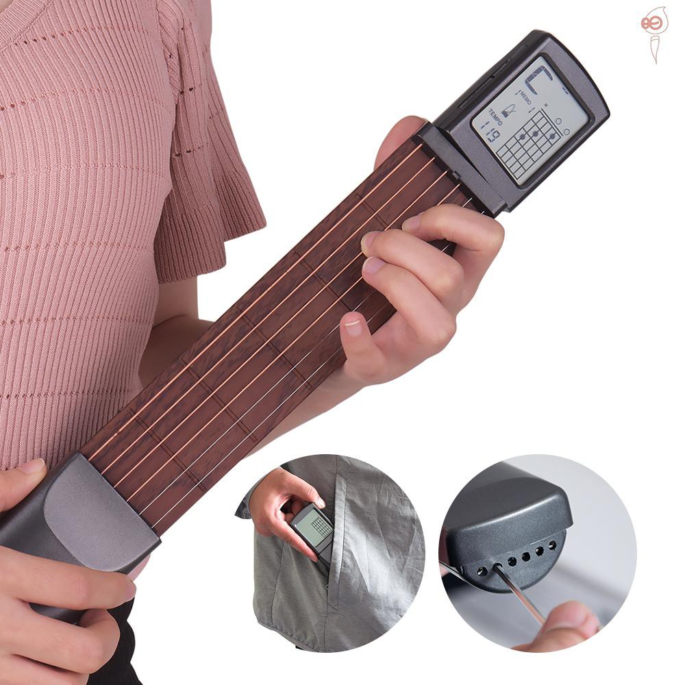 X&S 6-String Pocket Guitar Chord Trainer Folk Guitar Practice Tool Gadget 6 Frets with Rotatable Chords Chart Screen for Beginners fingering Practice