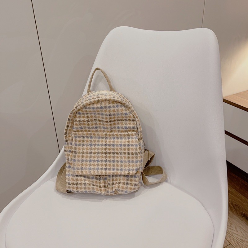 T221-222/Balo mini thời trang phong cách Hàn Quốc kẻ caro dạ kiểu vintage siêu dễ thưong có khoá kéo