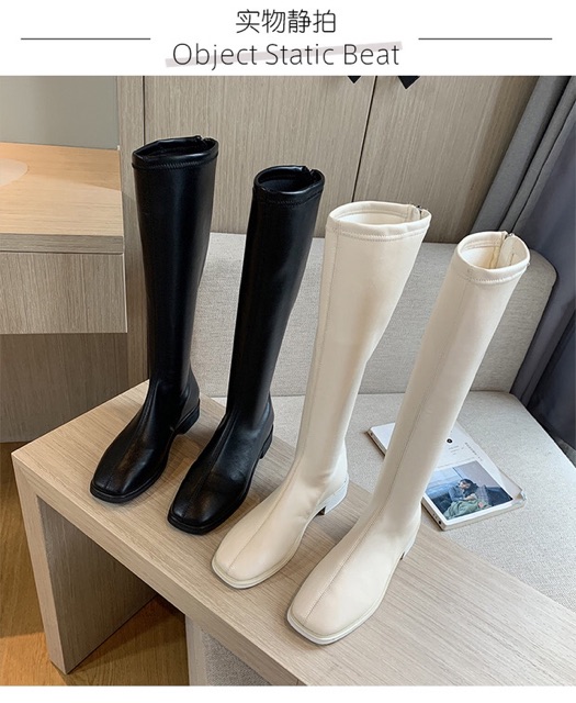 [Có Sẵn] Boots lửng cổ cao dưới gối da trơn mềm ôm chân đế 3cm phong cách ulzzang | BigBuy360 - bigbuy360.vn