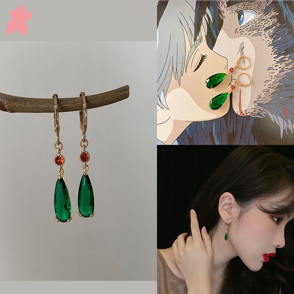 ★★★ 1 Cặp Bông Tai Hoạt Hình Anime Màu Ngọc Lục Bảo Phổ Biến Dành Cho Bạn Nữ