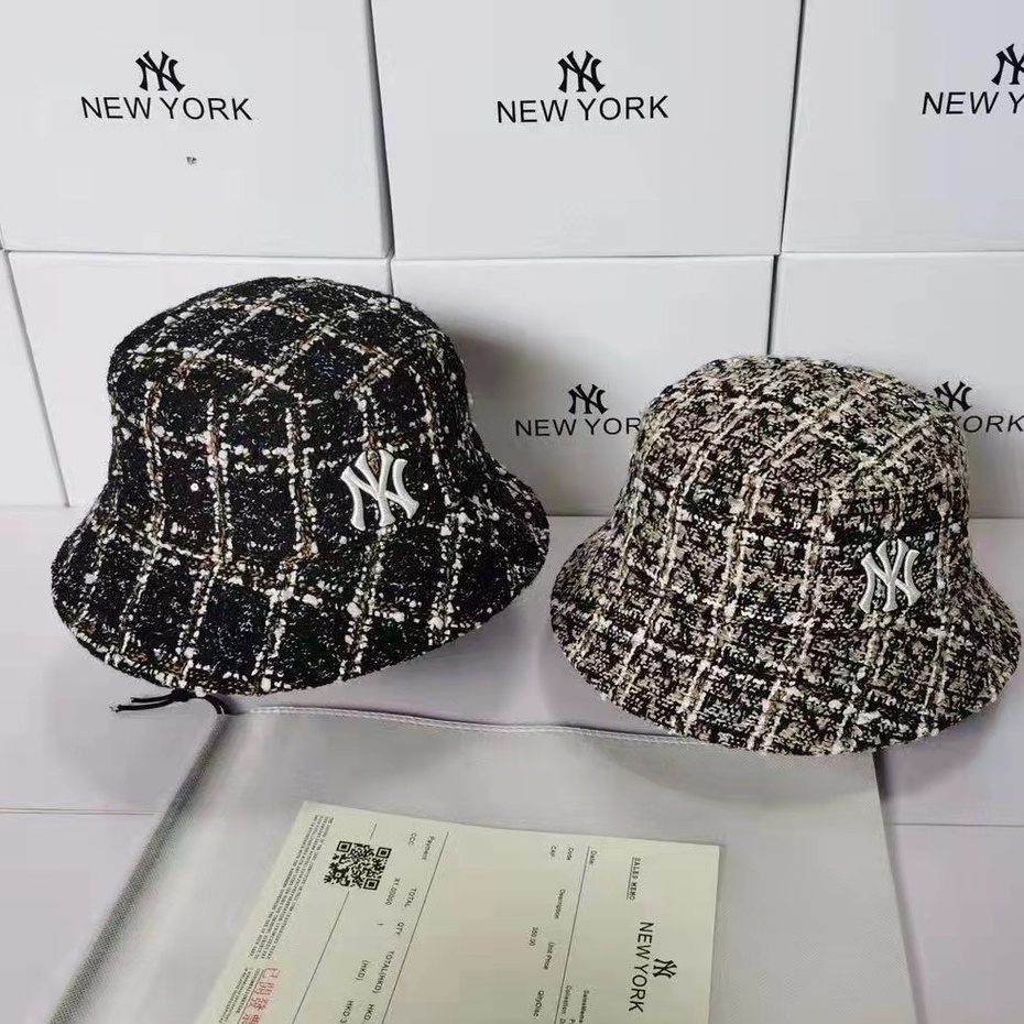 Mũ bucket mùa đông Retro vành họa tiết ca rô thời trang nữ tính
