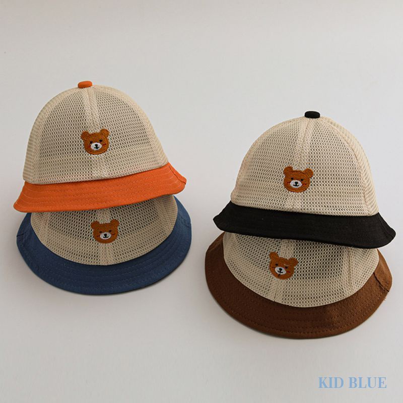 Mũ Tai Bèo Phối Lưới Thêu Hình Gấu Nhỏ Dễ Thương Cho Bé