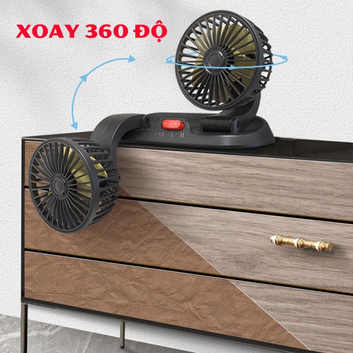 Quạt máy đôi mini xoay 360 tích hợp bảng để lại số điện thoại trên ô tô