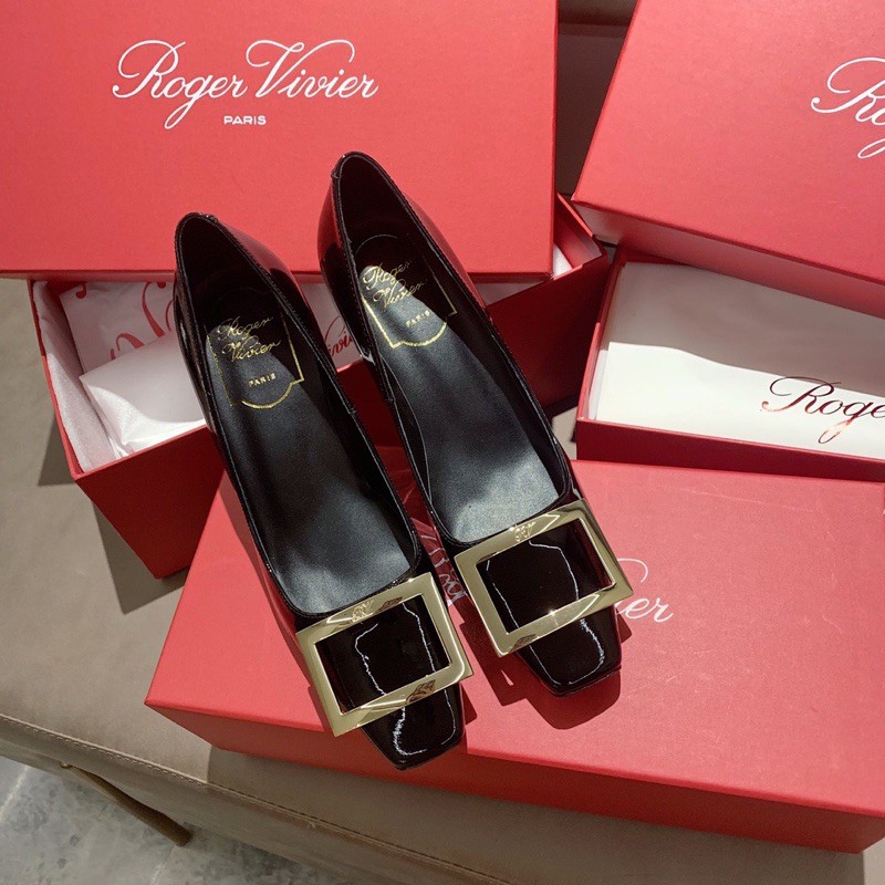 Giày cao gót mũi vuông 7.5cm Roger Vivier da thật cao cấp