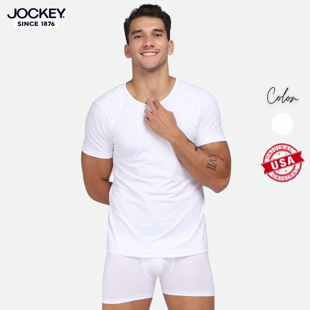 Áo Thun Nam Trơn Jockey Cotton Màu Trắng Xám Xanh Đen - JIMT7114