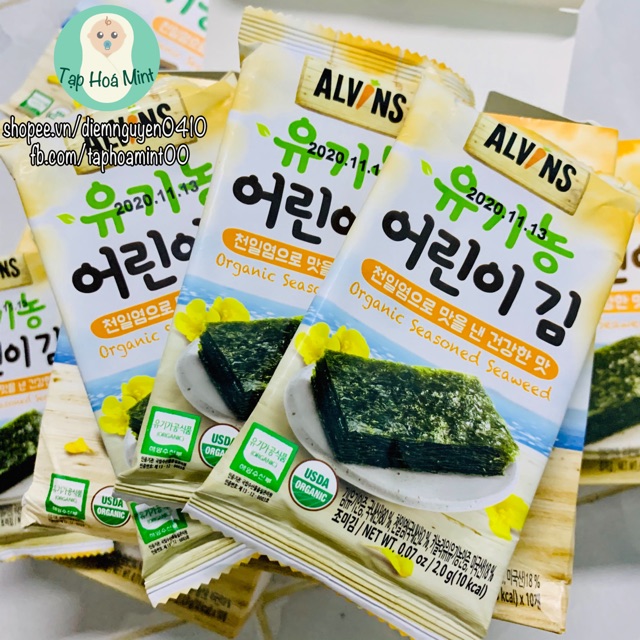 Rong biển tách muối hữu cơ Alvins, rong biển bé ăn dặm - Tạp hoá mint