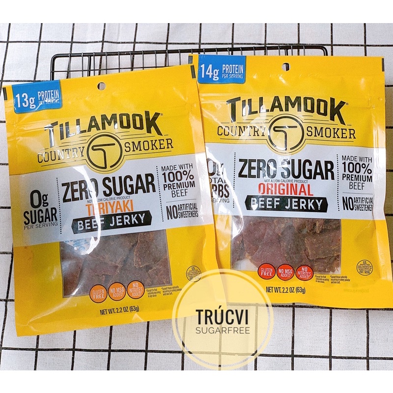 Khô Bò không đường ít calo( zero sugar beef jerky) Tillamook ( tiểu đường, eat clean, keto, low carb)