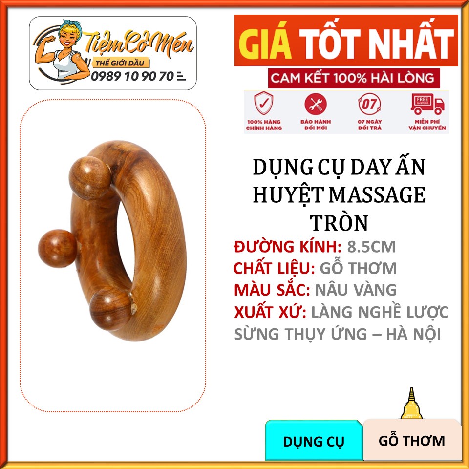 Dụng Cụ Day Ấn Huyệt Massage Tròn Bằng Gỗ Thơm - Đầu, Bụng, Tay, Chân Kiểu Thái