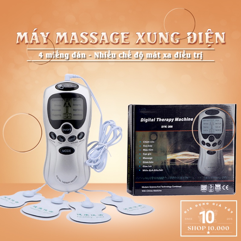 Máy massage xung điện trị liệu 4 miếng dán - Máy mát xa cổ vai cắm điện/dùng pin có màn hình LCD