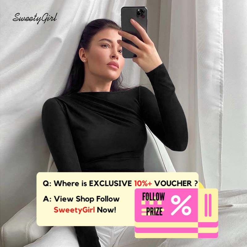 Áo Thun Tay Dài Cổ Tròn Màu Trơn Thời Trang 2022 Dành Cho Nữ