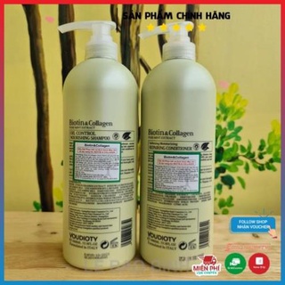 Cặp dầu gội xả biotin collagen xanh lá | phục hồi kiềm dầu - hàng chính hãng a