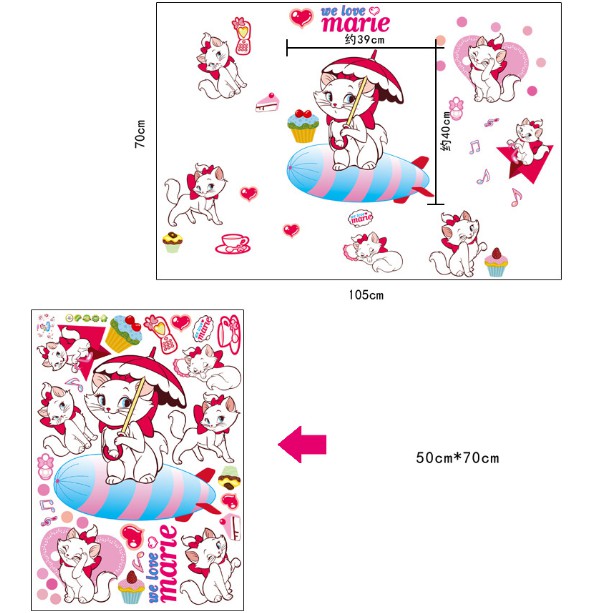 Decal dán tường - Mèo Trắng Hồng Dễ Thương