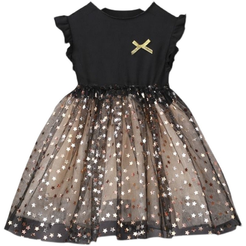 Đầm Công Chúa Chất Liệu cotton Phối Lưới Màu Đen Thời Trang Mùa Xuân Phong Cách Hàn Quốc Cho Bé Gái