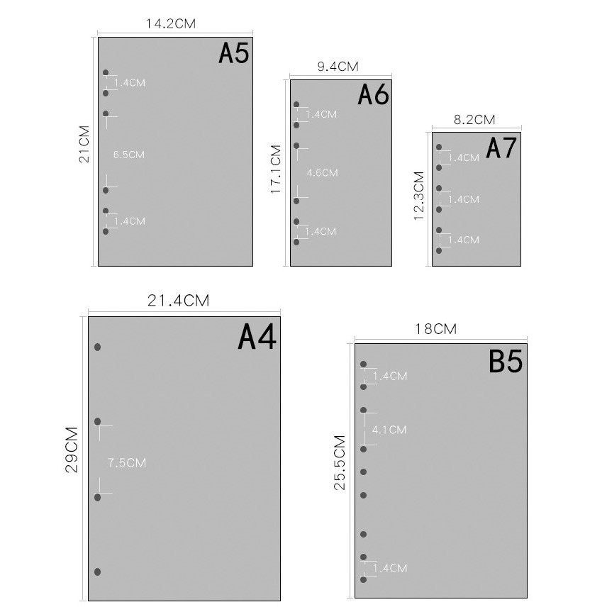 Giấy Refill, Giấy Sổ Còng Loại Dày 100gsm Dot - Gird - Line A5 6 Lỗ, B5 9 Lỗ, A4