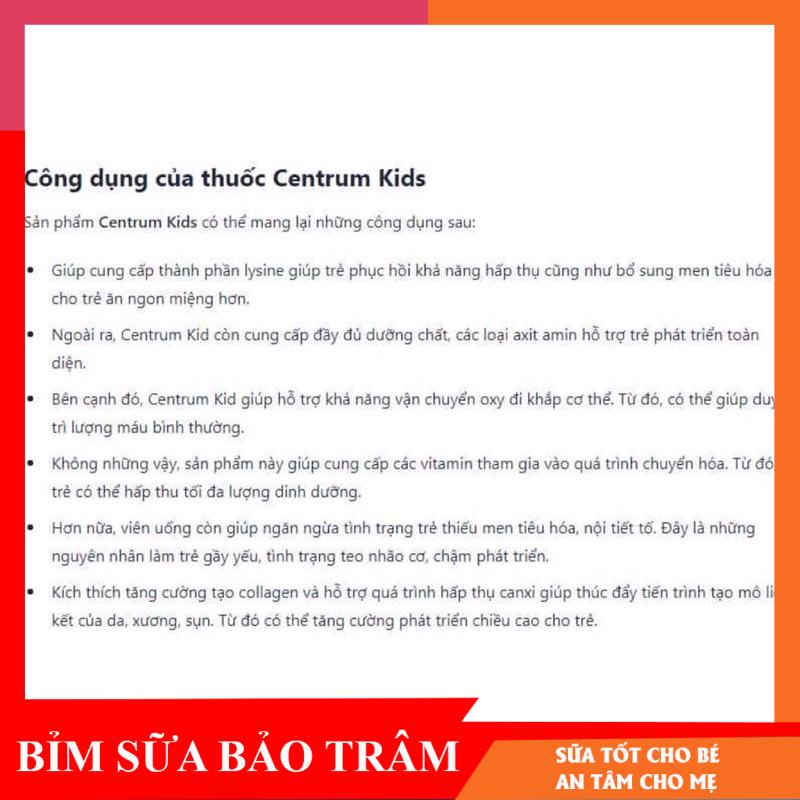 SIRO BIẾNG ĂN - CENTRUM KIDS 200ML T8.2022