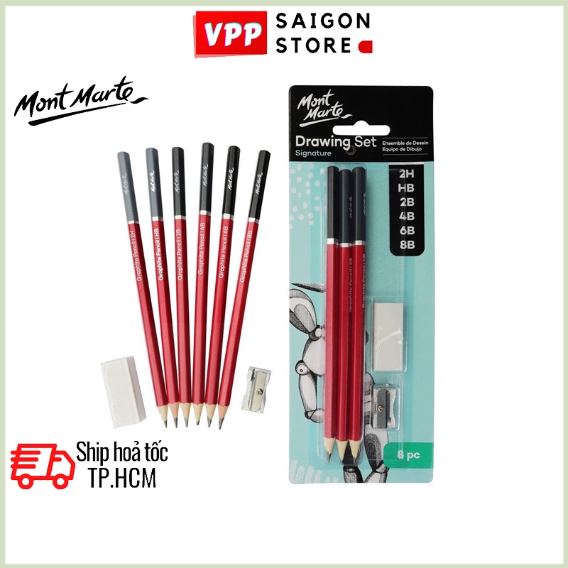 Bộ Bút Chì Vẽ 8 Món Mont Marte - Drawing Set Signature 8pc - MPN0026