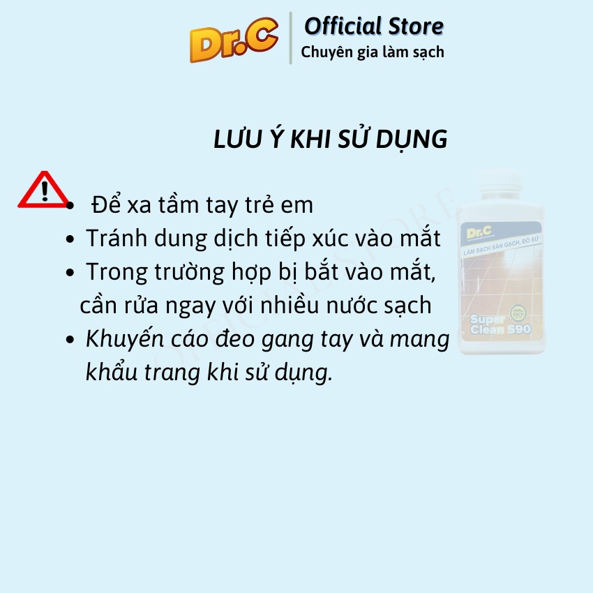 Làm sạch sàn gạch, thiết bị men sứ Dr.C CHÍNH HÃNG - Super Clean S90 Tẩy Xi Măng, Vôi Vữa Trên Bề Mặt Sàn Gạch