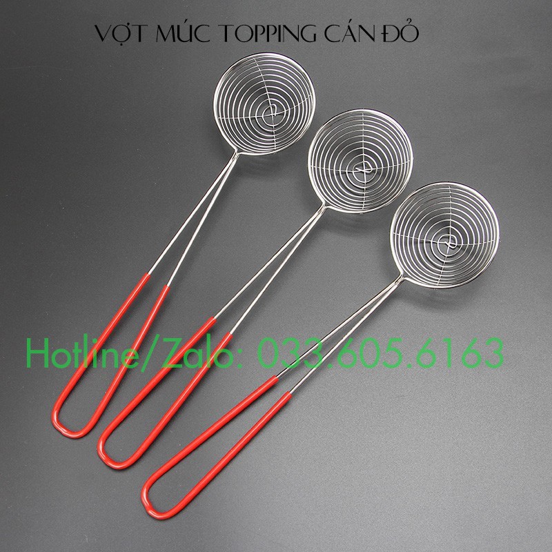 Vợt múc topping trân châu cán đỏ Vợt vớt trân châu Vợt múc topping Inox cao cấp Vợt vớt đồ Vợt múc thạch Vợt vớt thạch