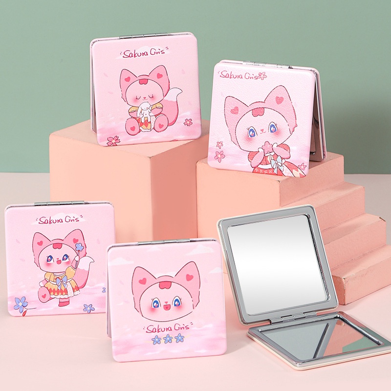 Gương gấp trang điểm 2 mặt hoạt hình ulzzang xinh xắn
