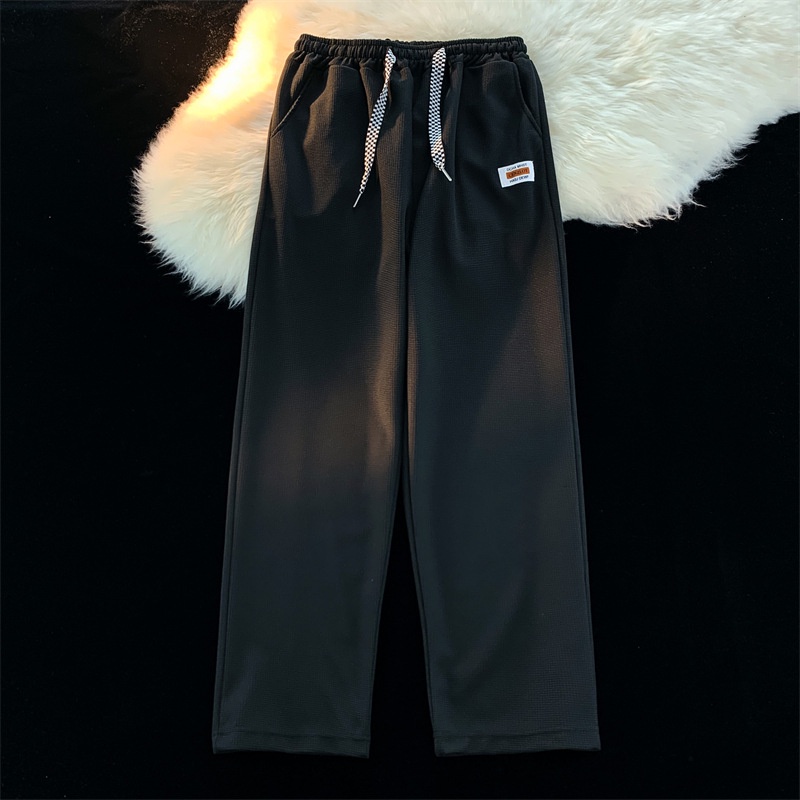 Quần dài AOKANG ống rộng lưng thun dây rút họa tiết sọc ca rô phong cách Hong Kong thời trang xuân thu dành cho nam