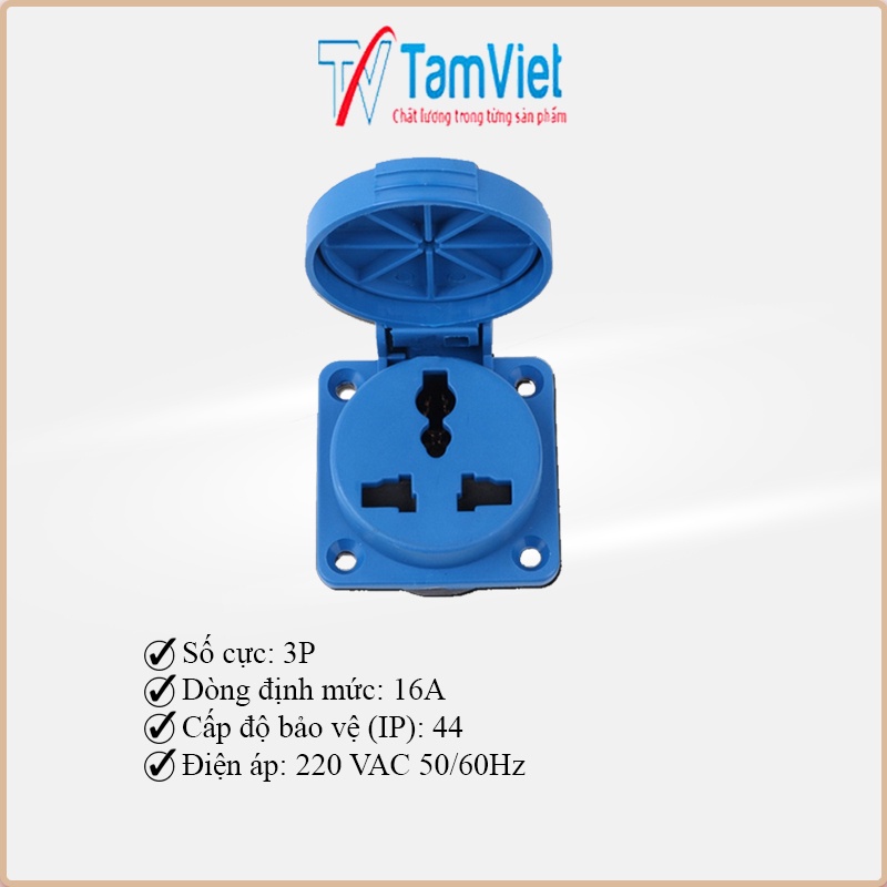 Ổ cắm điện gắn âm tường đa năng, ổ cắm công nghiệp 3 chân 10 - 16A 1 pha