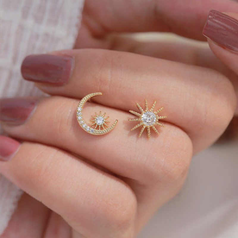 Khuyên Tai Hình Mặt Trăng Và Ngôi Sao Đính Đá Zircon Phong Cách Hàn Quốc Thời Trang Thanh Lịch