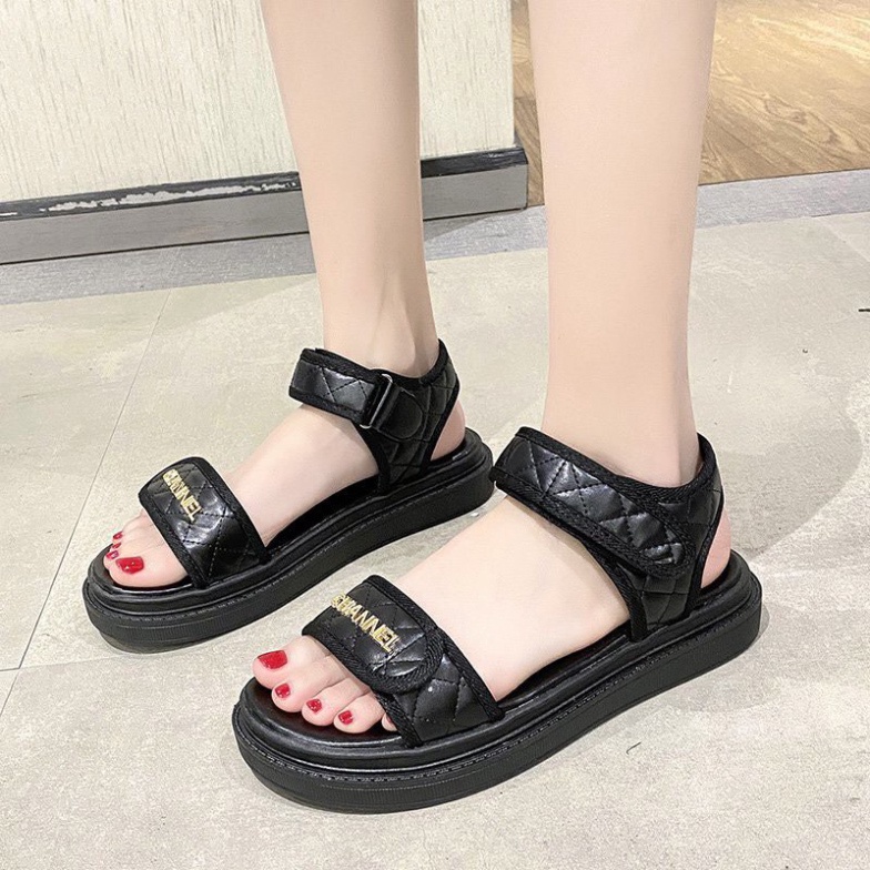 Sandal bánh mì đế đúc cao 3,5cm- sandal quai thêu siêu nhẹ- dép quai hậu đi học