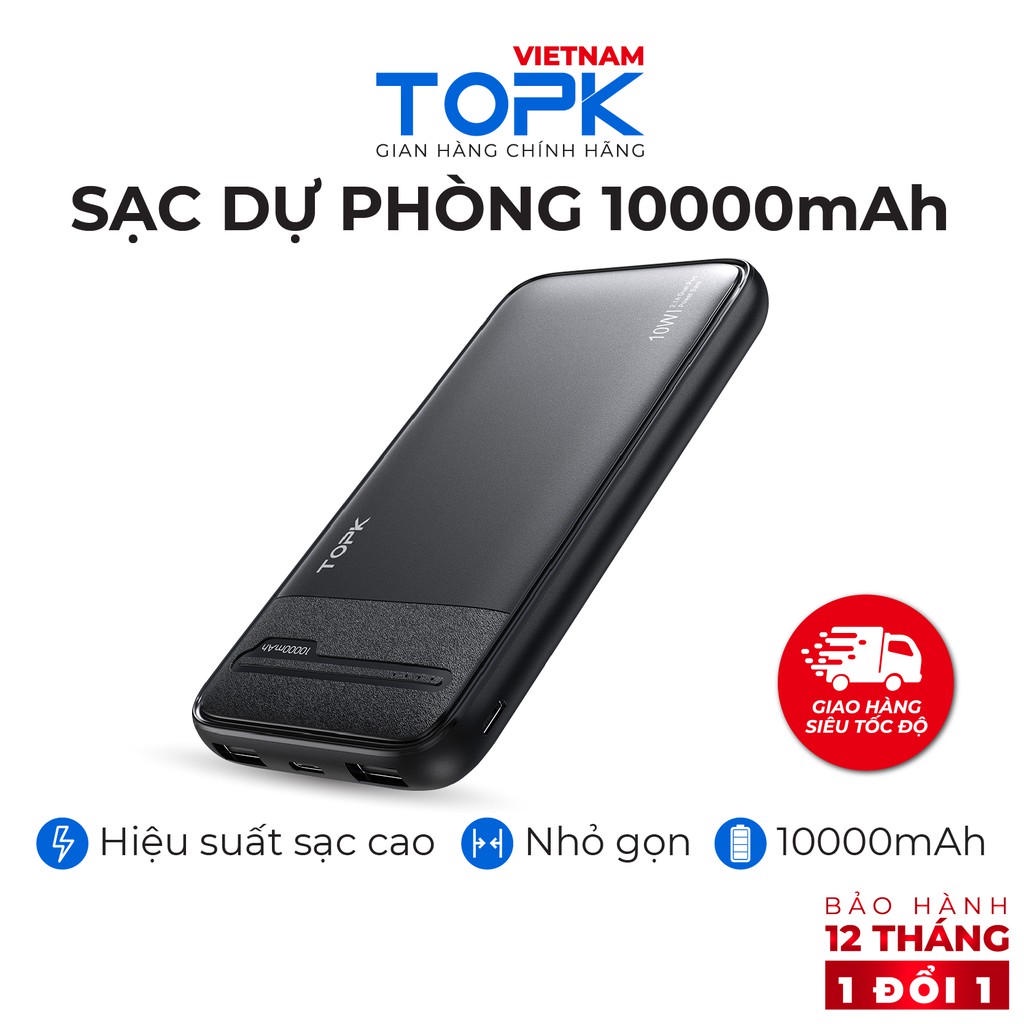 Sạc dự phòng 10000mAh TOPK I1016 Đầu ra 2 cổng USB