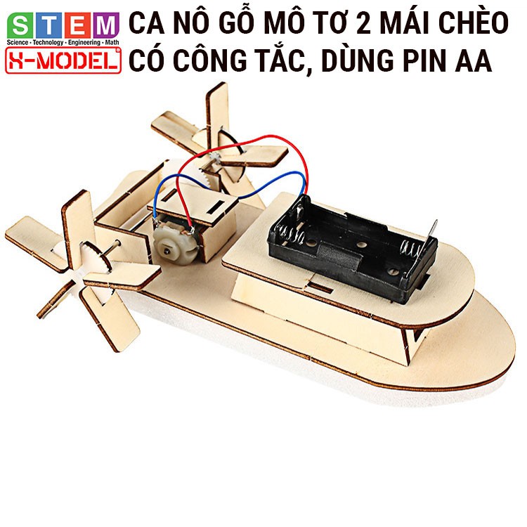 Đồ chơi sáng tạo STEM Ca nô gỗ mô tơ mái chèo X-MODEL ST68 đi được trên nước cho bé, Đồ chơi trẻ em| Giáo dục STEM,STEAM