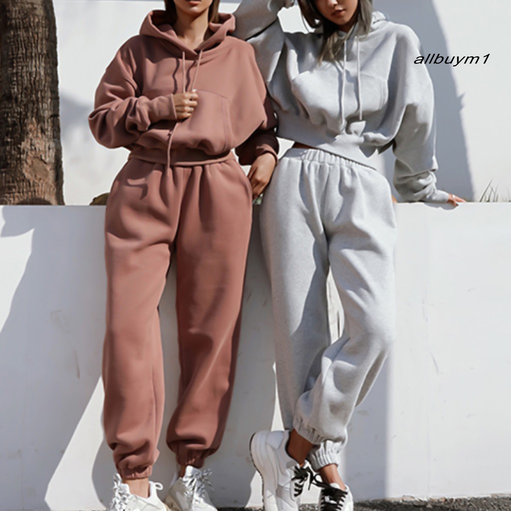 Set áo hoodie + quần dài phong cách năng động thời trang dành cho nữ