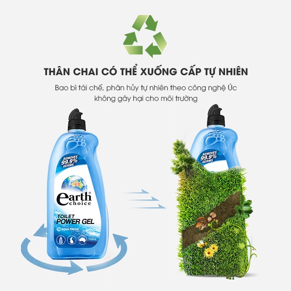 Nước tẩy toilet siêu trắng Earth Choice Úc 750ml thơm hương oải hương, tinh dầu bạch đàn và khoáng biển