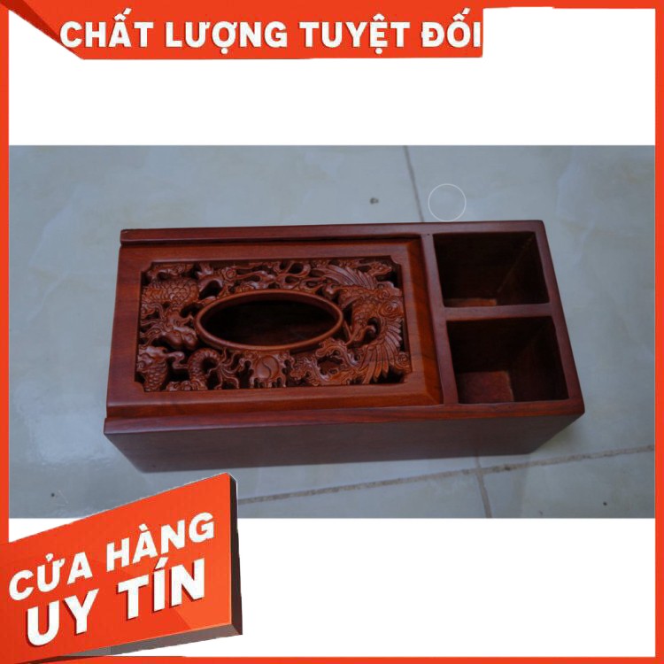 HÀNG CAO CẤP -  Hộp giấy ăn 3 ngăn gỗ hương, đựng giấy bàn ăn chạm long phụng cao cấp  [HÀNG GIÁ SỈ ]  - Hàng Cao Cấp