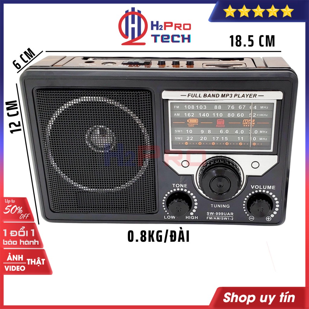 Đài Radio Cho Người Già DAICAT DC-9999BT Bluetooth, Đài Fm-Am-Sw Sóng Khỏe Nghe Nhạc Usb-Thẻ Nhớ Có Pin Sạc-H2Pro Tech