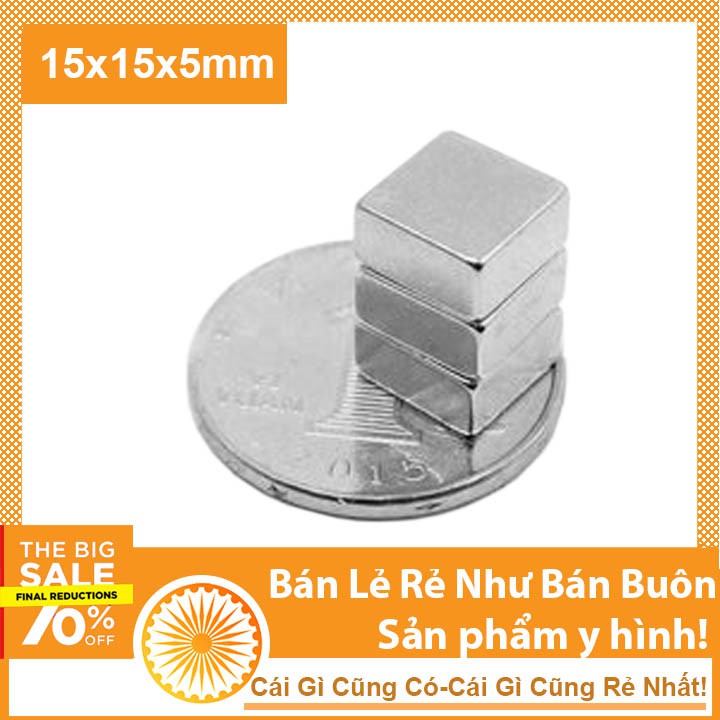 Nam Châm Đất Hiếm Viên Hình Vuông 15x15x5mm siêu hút