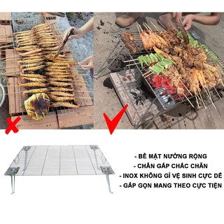 VỈ NƯỚNG INOX LỚN DẠNG BÀN NGOÀI TRỜI - CHÂN BÀN GẤP GỌN CAO KÈM CÓ QUAI CẦM TIỆN DỤNG HÀNG CAO CẤP