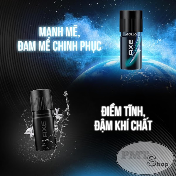 Xịt nước hoa toàn thân AXE 150ml Apollo  | Black | Gold | Dark | Click | Provoke | Excite | Collision | Musk | Marine