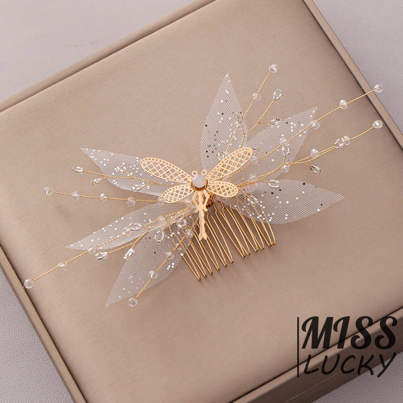 Lược Cài Tóc Hình Bướm Đính Đá Lấp Lánh Cho Cô Dâu