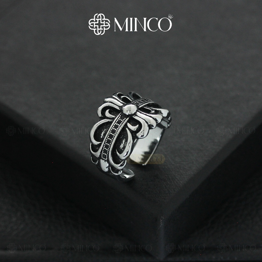 Nhẫn Nam Chrome heart floral đính đá đen Freesize Minco Accessories Nhẫn Style HipHop Phụ kiện trang sức NT03-20