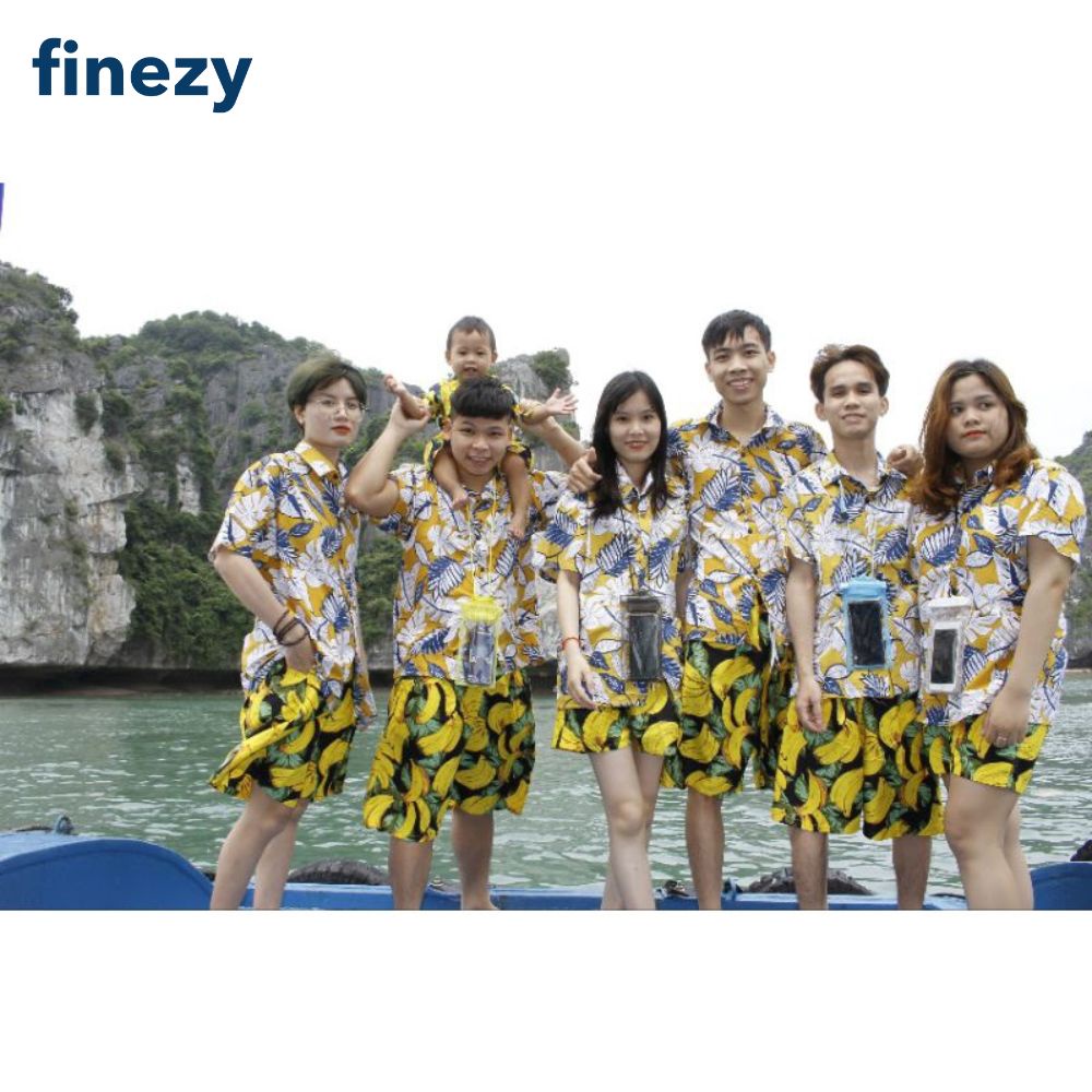 Áo hoa lá đi biển cho nhóm nam nữ, gia đình, quần áo nhóm đi du lịch vải thái thoáng mát Finezy