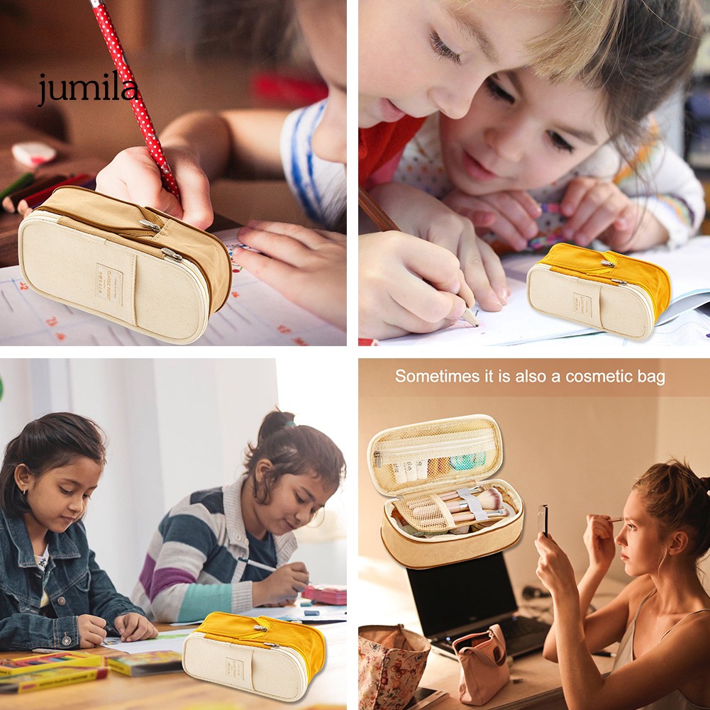 Túi đựng bút khóa kéo bằng vải canvas sức chứa lớn