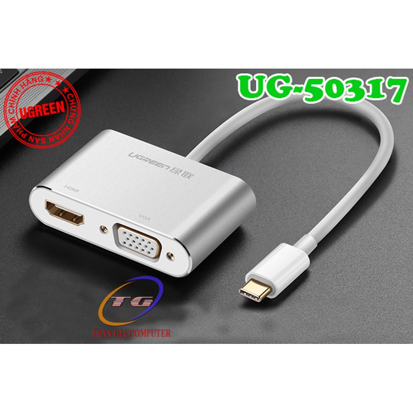 Cáp chuyển USB Type C To HDMI và VGA Chính hãng Ugreen 50317 vỏ nhôm