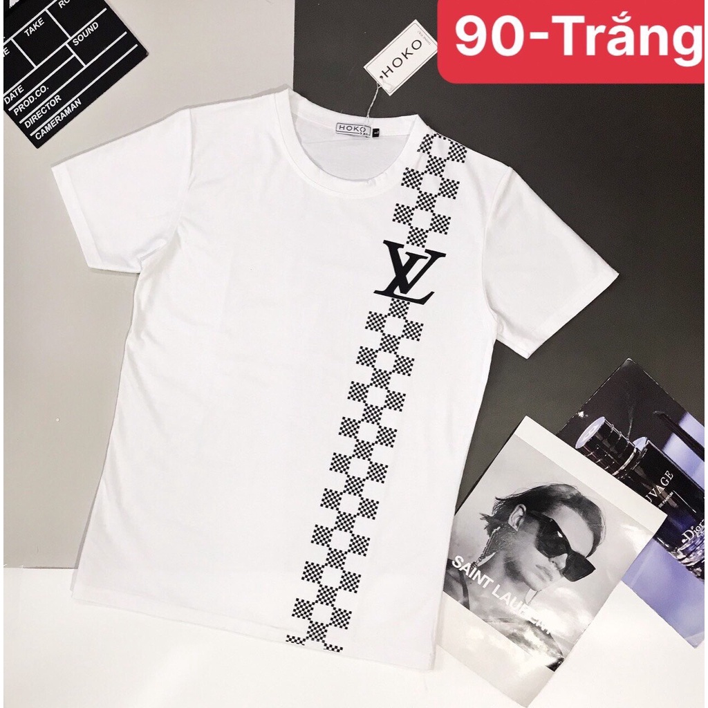 Áo thun nam cổ tròn tay ngắn phối họa tiết LV sọc dọc mẫu mới 2022 chất vải cotton co dãn giá rẻ