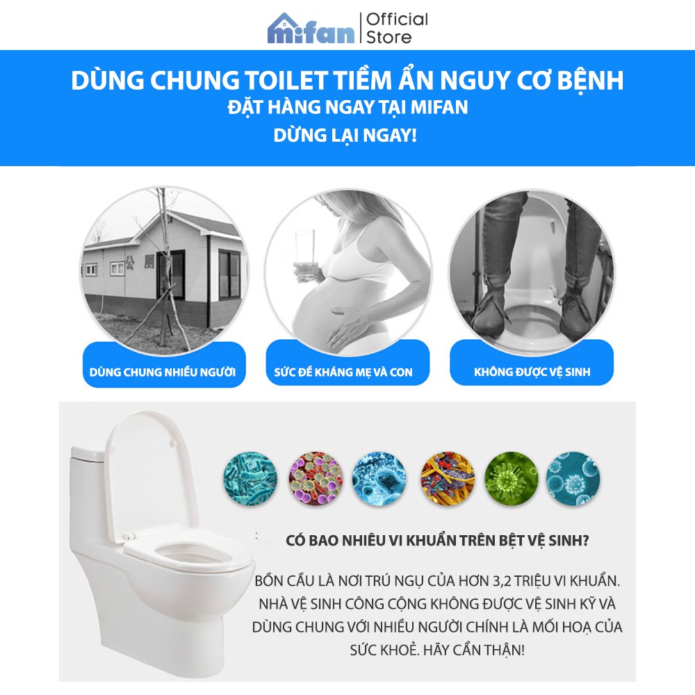 Miếng Lót Bệt Vệ Sinh Tự Phân Huỷ - Túi 50 chiếc - Nhỏ Gọn, Tiện Lợi, Vô Trùng, Sạch Sẽ, Không Thấm Nước - MIFAN