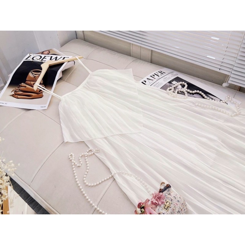 Đầm maxi dập ly hai dây đi biển 4 màu sang thật
