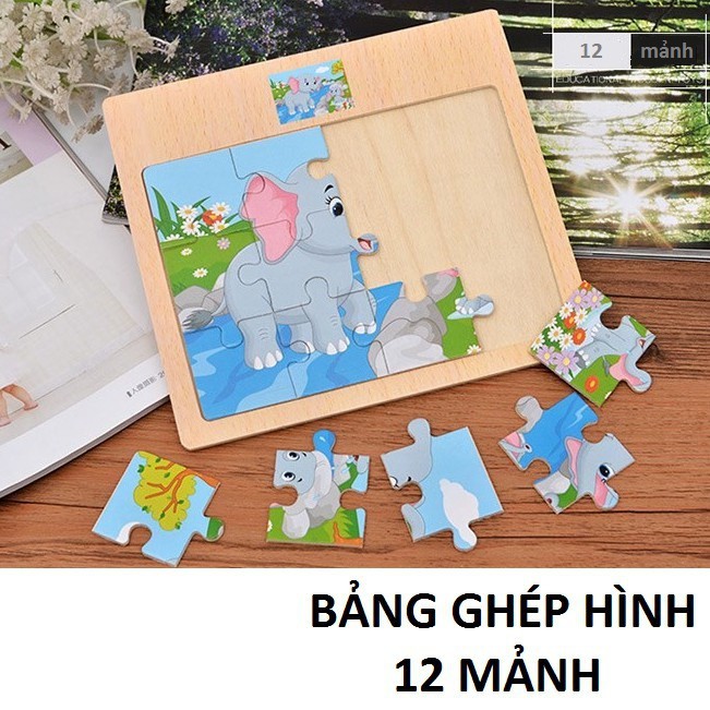 Tranh Ghép Gỗ 12 Miếng Ghép Có Hình Mẫu Phía Trên Cho Bé Tập Tư Duy Và Lắp Ráp