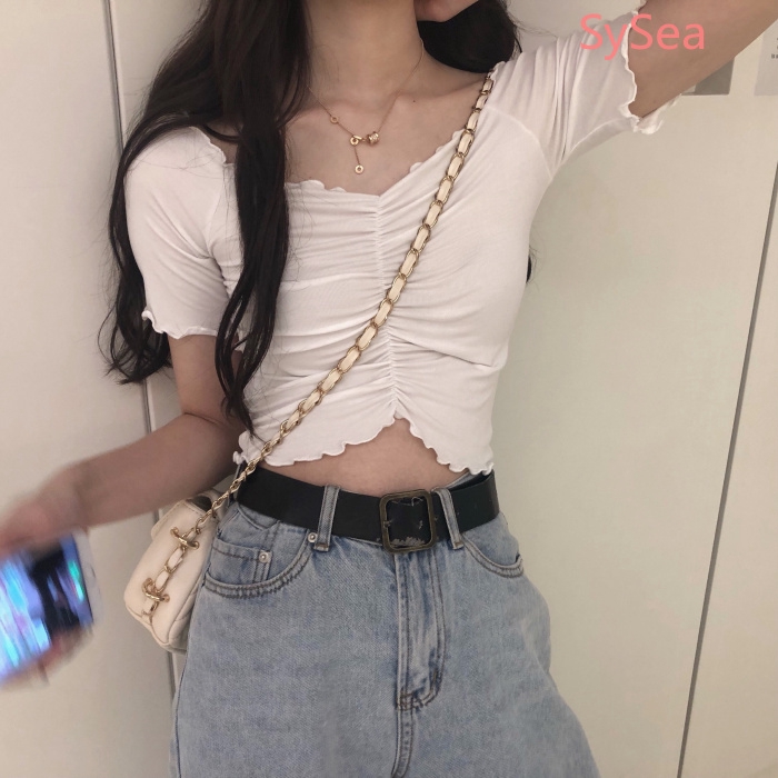 Women Short Sleeve T-shirt Summer Slim Knit Top