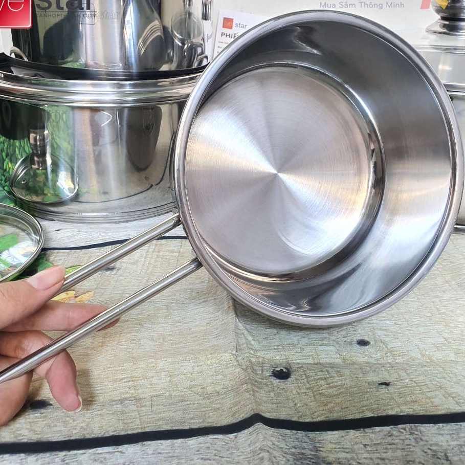 Bộ Nồi Inox Cao Cấp 5 Đáy Fivestar FSB55D001 Kèm Chảo Caro Chống Dính 24cm HÀNG CHÍNH  HÃNG BẢO HANH 5 NĂM