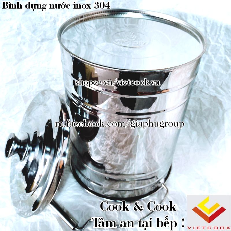 Xô inox 304 dung tích 10, 15, 20 lít đựng nước canh trường học Vietcook