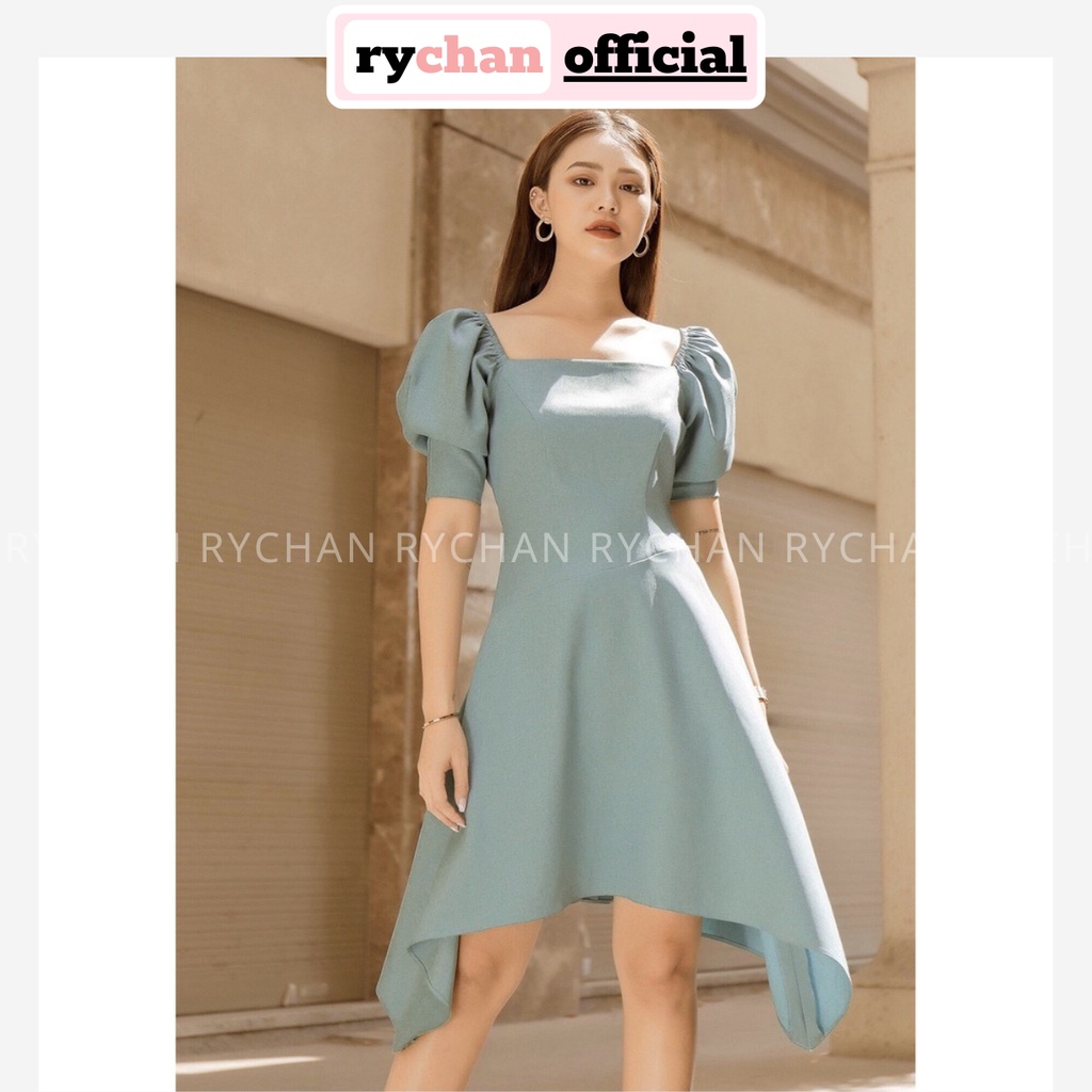 Đầm Xòe Cổ Vuông Lệch Tà Ba Màu - DX463