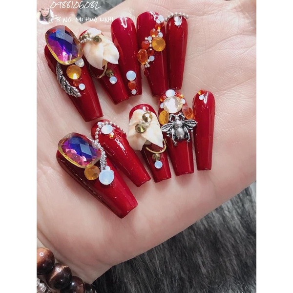 [NAIL BOX] Set 10 Móng Tay Up Mỹ Gắn Đá + Hoa bột